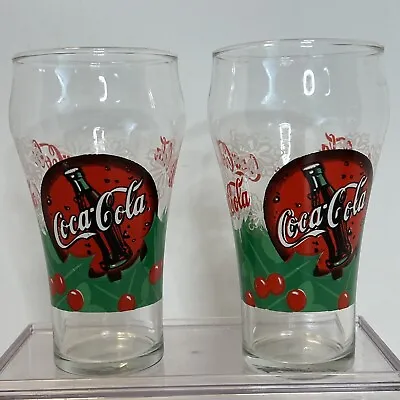 Vintage & Rare Pair Of  Christmas Holly Coca-Cola 16 Oz / 6  Soda Glasses. • $9.75