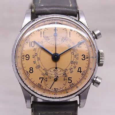 Vintage C.1940's Anonymous 32mm Steel Back Chronograph Watch CLEAN Salmon Dial • $749.99