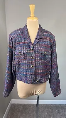 Vintage Doncaster Multi-color Woven Silk Cropped Bomber Jacket M • $24.99