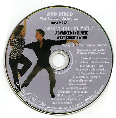 $24.99 • Buy West Coast Swing, Silver, American Style, Toby Munroe  DASTM278 Dance Vision DVD