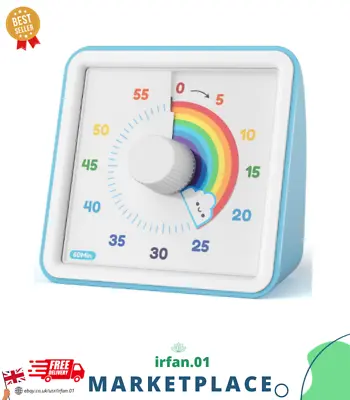60 Minute Visual Timer For Kids Silent Countdown Timer Clock Rainbow Design • £12.49
