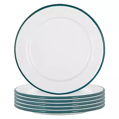 6x White Enamel Side Plates Metal Outdoor Camping Food Dishes 20cm Green • £16