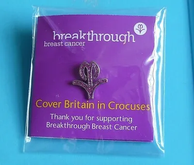 Breakthrough Breast Cancer Sparkly Crocus Flower Stud Pin Badge Charity • £1.50