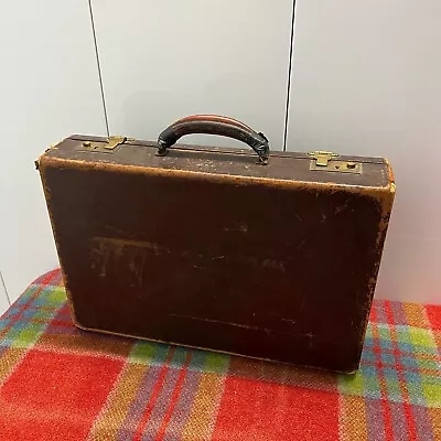 Vintage Mark Cross England Distressed Brown Hard-Shell Leather Travel Briefcase • $75