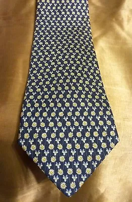 Vtg Salvatore Ferragamo Blue Yellow Butterfly And Flowers Silk Men's Tie • $29.99