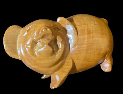 Vintage Japanese Hand-Carved Wooden Netsuke Fat Laughing Pig L 3.5” • £33.78