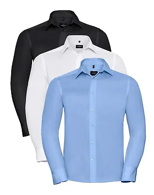 $113.77 • Buy Russell Mens Mans WHITE BLACK Or BLUE Long Sleeve Tailored Non-Iron Cotton Shirt
