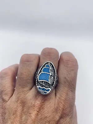 Vintage Southwestern Men's Ring Turquoise Stone Inlay Ship Size 8 • $44