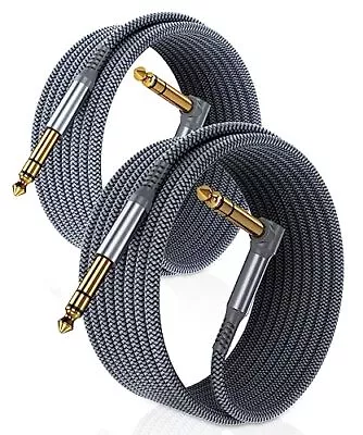 2 Pack 15FT 1/4 Inch TRS Cable AMP Cord Right Angle For Electric Guitar Stereo • $27.70