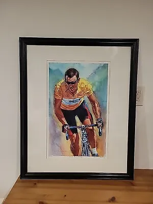 LANCE ARMSTRONG By KELLY AKINS GICLEE PRINT FRAMEDSIGNLOW NUMBERED 33 X 27 • £38