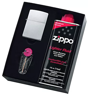 NEW Zippo #205 Satin Chrome Lighter With 125ml Fluids & Flints Gift Boxed • $58.99