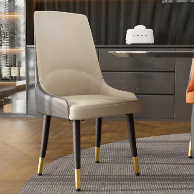 2x Upholstered Leather Dining Chairs Kitchen Cafe Wide Padded Seat Metal Legs • $239.90