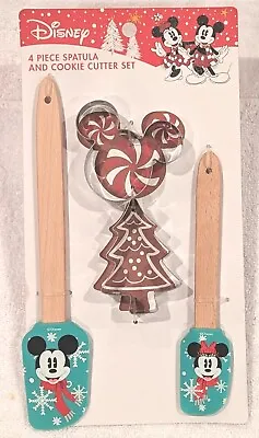 Disney Mickey Minnie Mouse Christmas Holiday 4pc Spatula  Cookie Cutter Set NEW! • $15.99