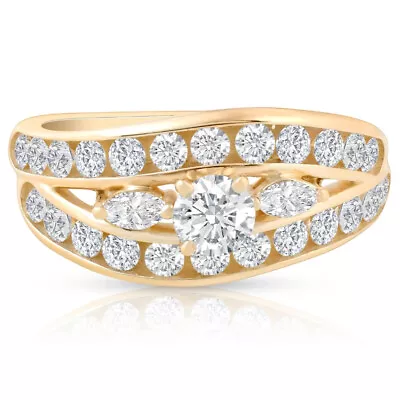 1 3/4 CT Diamond Contour Designer Engagement Ring 14k Yellow Gold • £973.11