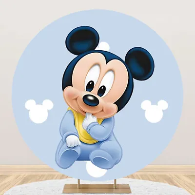 Round Mickey Mouse Backdrop Boys Birthday Photo Background Party Supplies Studio • $44.15