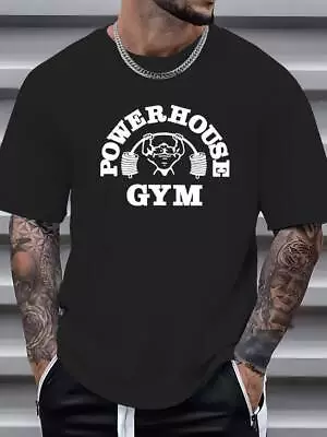 Power House Gym Print Mens T-shirt Performance Muscle Short Sleeve Fitness Top. • £8.89