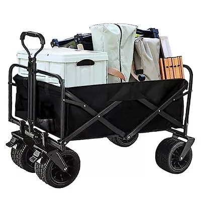 Heavy Duty Utility Collapsible Wagon With All-Terrain 4in×7in WheelsLoad Black • $165.77
