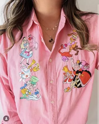 Vintage Disney Store Alice In Wonderland Embroidered Pink XL Women’s Button Up • $125