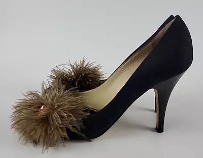 Vicini Giuseppe Zanotti Black Lace Heels With Feathers And Rhinestones Size 37.5 • $99.99