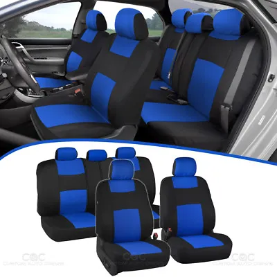 $32.99 • Buy Car Seat Covers For Auto Sedan SUV Blue Set Split Bench Option 5 Headrests