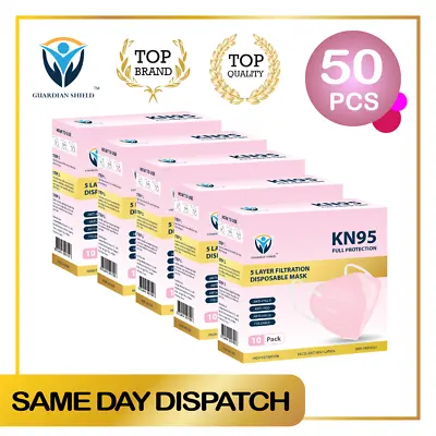 $28.80 • Buy 5 X 10Pcs KN95 N95 Disposable Face Mask Respirator Protective Masks 5 Layer-Pink