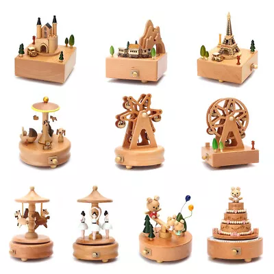 Wooden Music Box Wind Up Cartoon Musical Boxes Gift Desk Decoration Ornament • $47.42