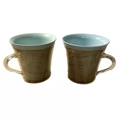 Vintage Raffiaware Melmac Burlap Tumbler Coffee Cups Mugs Set Of 2 Blue USED • $19.95