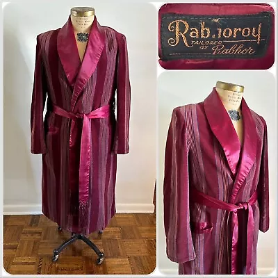 Rabhor Striped Corduroy Shawl Collar Robe Cigar Smoking Jacket Fringe Belt VTG • $200