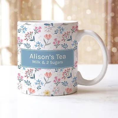 Personalised Coffee Tea Mug FLORAL Name Girls Ladies Kitchen Home Decor Gift • £7.69