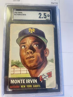 1953 Topps #62 Monte Irvin SGC 2.5 - No Creases - Nice Color • $52.50