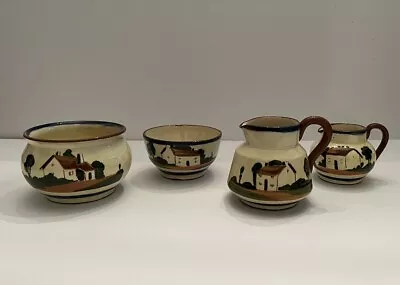 Torquay Devon MottoWare Cottage Pottery Creamers Salt Dip Sugar Bowl 4Pcs  T417 • $19.99