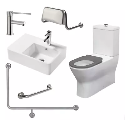 Accessible Delta Care Kit - Toilet Suite+Back Rest+Basin+Waste+Mixer+Grab Rail • $2089