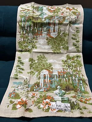 Vintage Linen Dish Towel Parisian Prints With Tag Usa Mansion And Steam Ship • $11.40