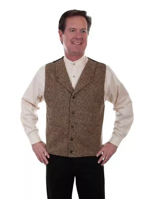 Scully Western Vest Mens Tweed Wool Button L Brown F0_521124 • $69.85