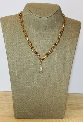£14.99 • Buy 1980s Vintage Necklace Gold Tone & Sparkly Diamante Teardrop Dropper M&S Costume