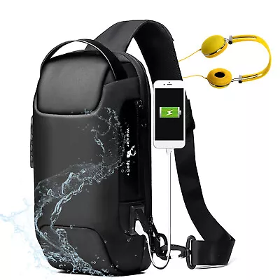 Men's Sling Backpack Waterproof Anti Theft Shoulder Crossbody Chest Bag USB Port • $20.98
