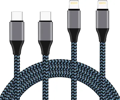 USB C To Lightning Cable 2Pack 2m6ft Nylon Braided MFi Certified IPhone Charger • $21.95