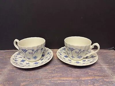 Myott Meakin Finlandia Blue White Lot Of 2 Teacups And Saucers England • $11.90