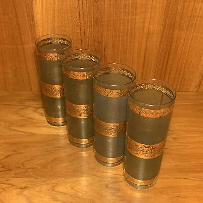 Vintage MCM Culver Starlyte 4 Highball Tumblers Glasses Green 22K Gold Barware • $31.45