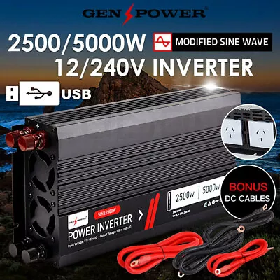 $189 • Buy GENPOWER Modified Sine Wave 2500W/5000W 12V/240V Power Inverter Car Caravan Boat