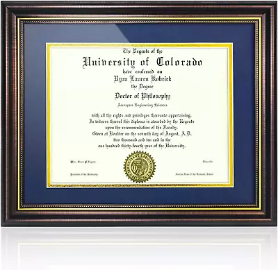 11X14 Diploma Certificate Frame Or 8.5X11 Diploma Frame With Blue Over Gold Mat  • $28.26