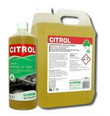 Citrol Concentrated Washing Up Liquid Detergent Lemon Scented 1L / Trade 5 Litre • £8.99