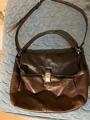 Lanvin Double Carry Brown Leather Two Tone Large Tote Crossbody Hand Bag Auth • £250