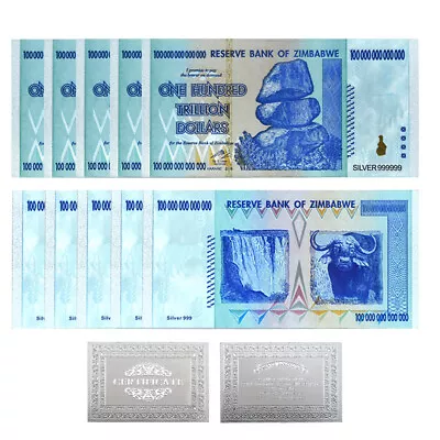 10pcs ONE HUNDRED TRILLION DOLLARS Silver Plated Banknotes Zimbabwe Notes Crafts • $9.47