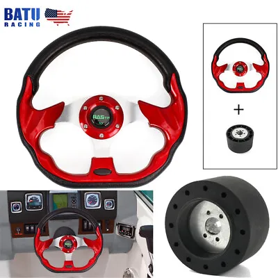 12.5inch Marine Boat Red Steering Wheel & 3/4  Axle Hub Adapter Keyway 3 Spokes • $56.99