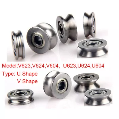 U/V Grooved Sealed Ball Bearings Metal Guide Pulley Wheel Rope Wire Track Roller • £5.23