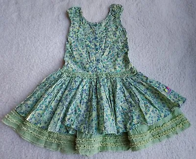 Naartjie Kids Size 5 Green And Purple Floral Dress Ruffle Hem • $12