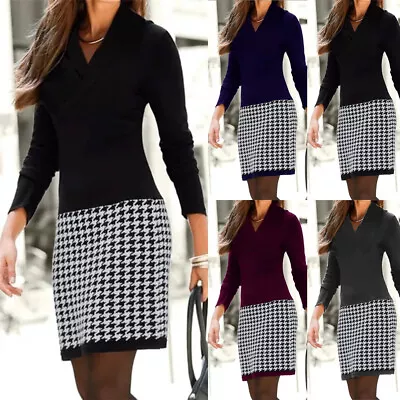 £5.89 • Buy Womens V Neck Long Sleeve Mini Wrap Dress Ladies Formal Work Party Bodycon UK