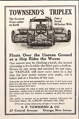1919 Townsend's Triplex Horse Drawn Lawn Mower Original Antique Print Ad • $11.40