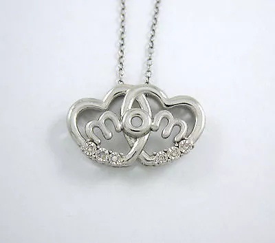 Sterling Silver Mom Diamond Interlocking Double Heart Pendant 19  Necklace • $30